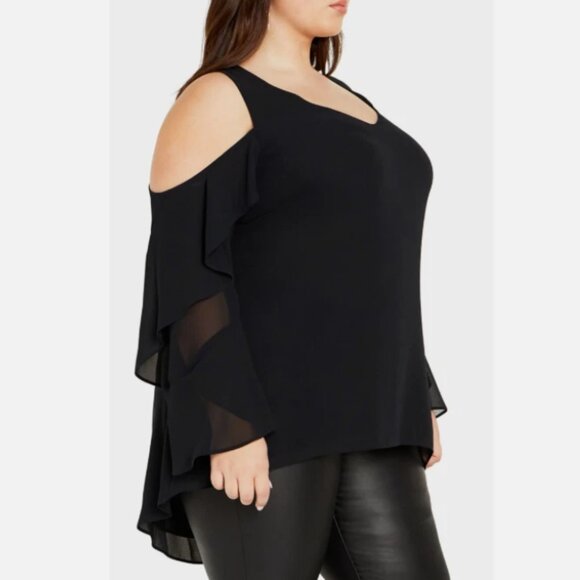 CITY CHIC Plus Size Hi-Low Cold Shoulder Long Sleeve Top - Picture 3 of 11